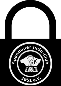 Geschlossenes Vorhängeschloss mit dem Logo des Spandauer Judo-Club 1951 e.V.